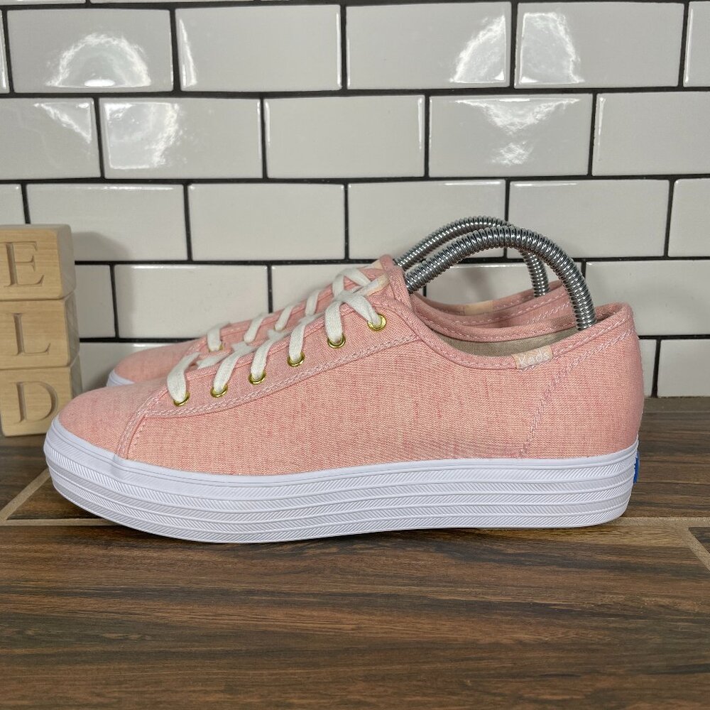 Keds Triple Kick Shoes Womens Size 8.5 Pink Chambray Low Top Platform Sneakers